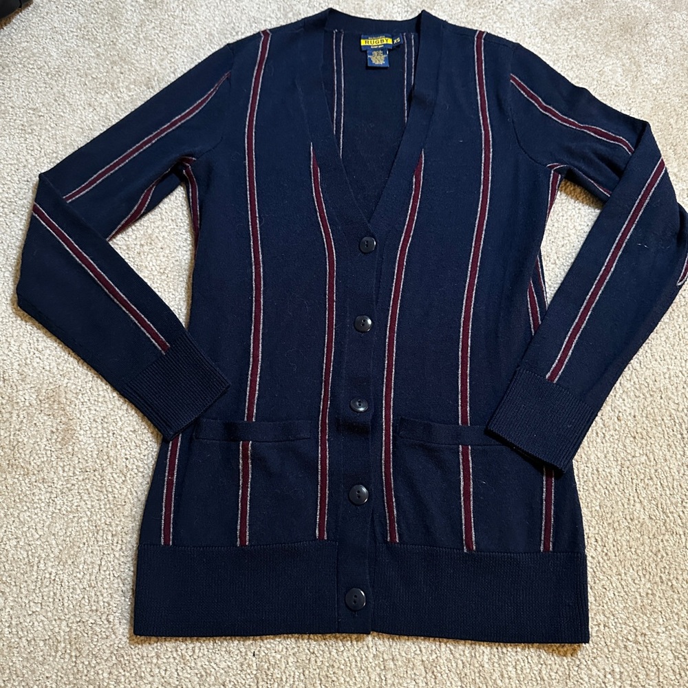 Ralph Lauren Rugby traditional Navy Striped Cardigan Sweater